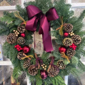 Fresh Blue Pine Traditional Christmas Door Wreath