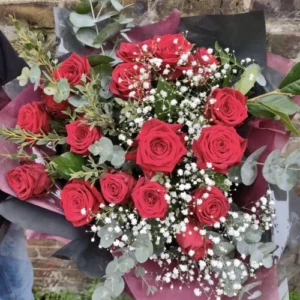 long stemmed red rose hand-tied bouquet Valentines Day Bouquet