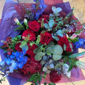 ROYAL RED & BLUE BOUQUET Flowers Valentines